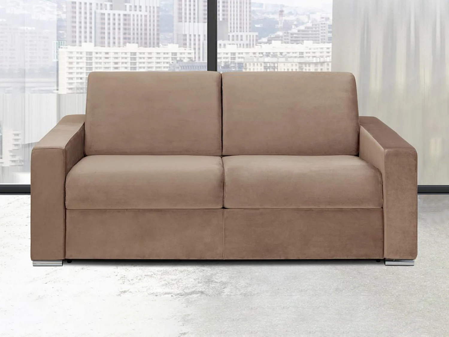 Schlafsofa 3-Sitzer - Liegefläche: 140 cm - Matratzenhöhe: 14 cm - Samt - Beige - CALITO