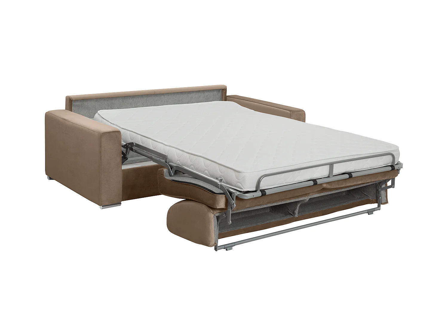 Sofá-cama de 3 lugares abertura rápida de veludo Bege - Cama de 140 cm e Colchão de 14 cm - CALITO