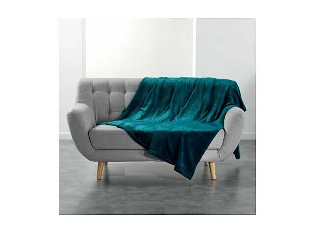 Plaid Uni en Flanelle "Flanou" 180x220cm Bleu