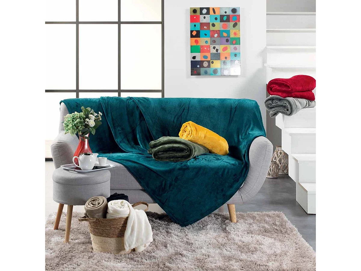 Plaid Uni en Flanelle "Flanou" 180x220cm Bleu