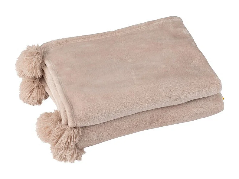 Manta con pompones de poliéster beige oscuro 173x126cm