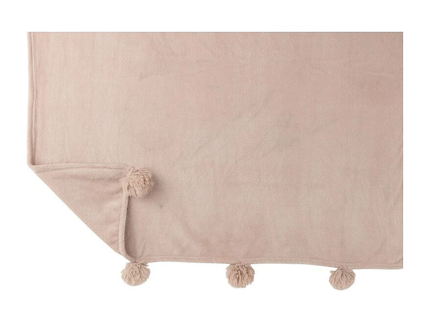 Manta con pompones de poliéster beige oscuro 173x126cm