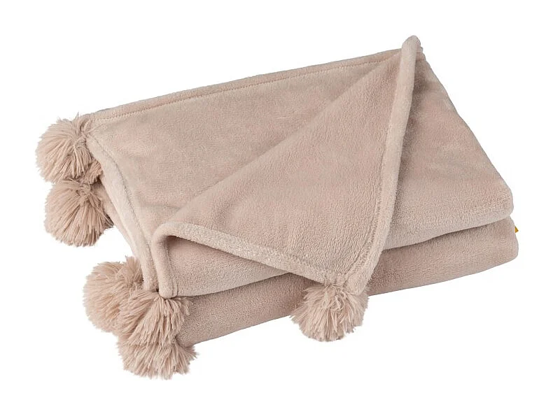 Manta con pompones de poliéster beige oscuro 173x126cm