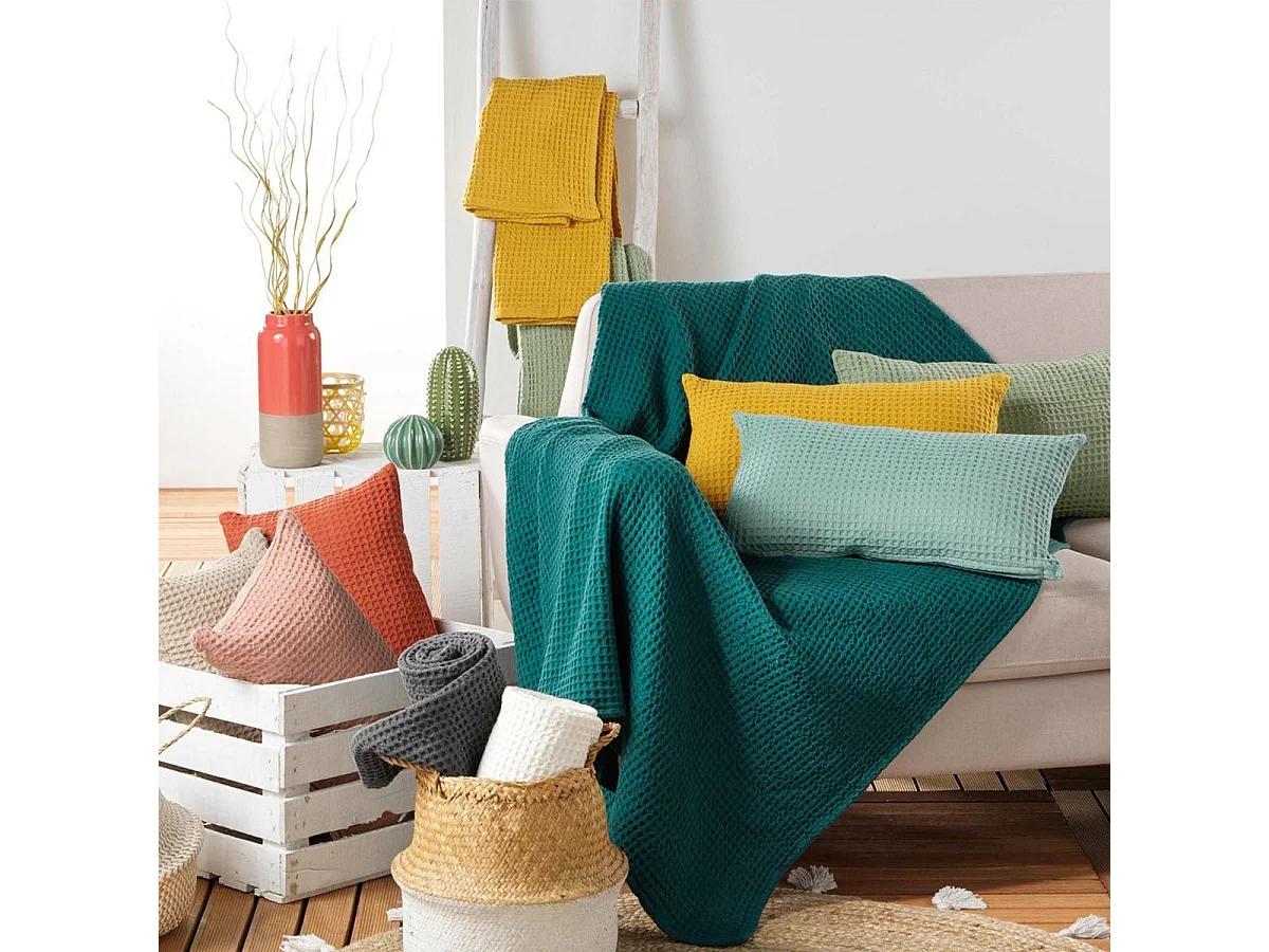 Plaid Nid d'Abeille Uni "Gaufrette" 125x150cm Jaune