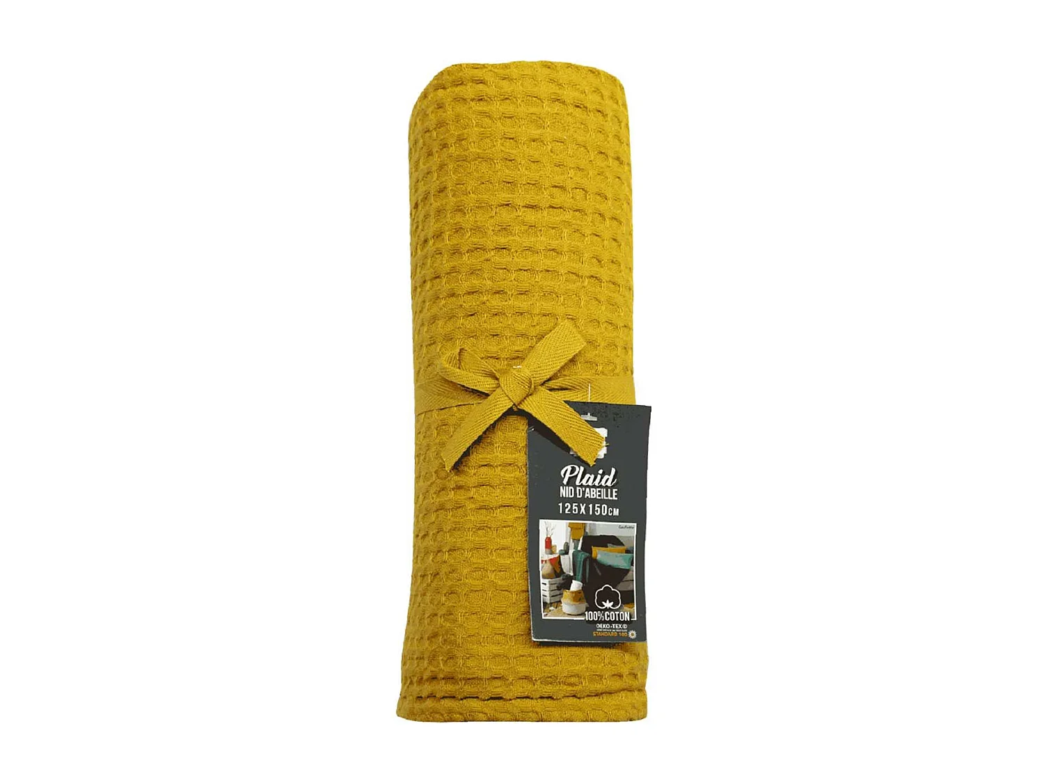 Plaid Nid d'Abeille Uni "Gaufrette" 125x150cm Jaune