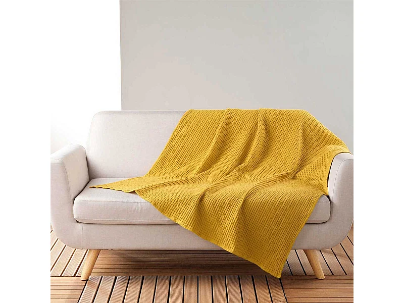 Plaid Nid d'Abeille Uni "Gaufrette" 125x150cm Jaune