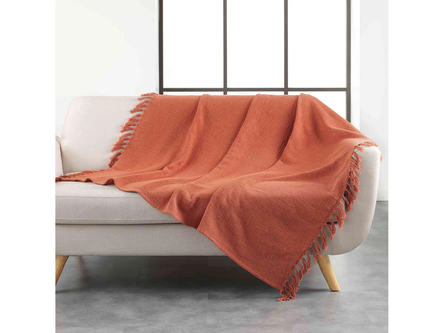 Plaid à Franges Tissé "Zamina" 125x150cm Terracotta