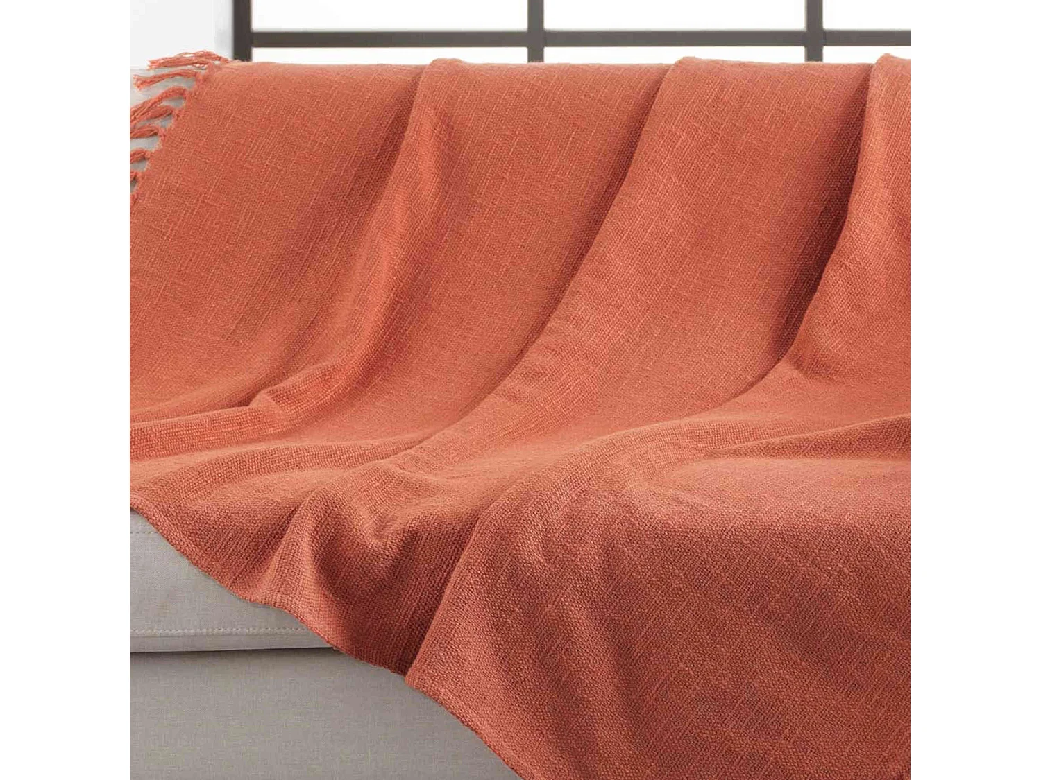 Plaid à Franges Tissé "Zamina" 125x150cm Terracotta