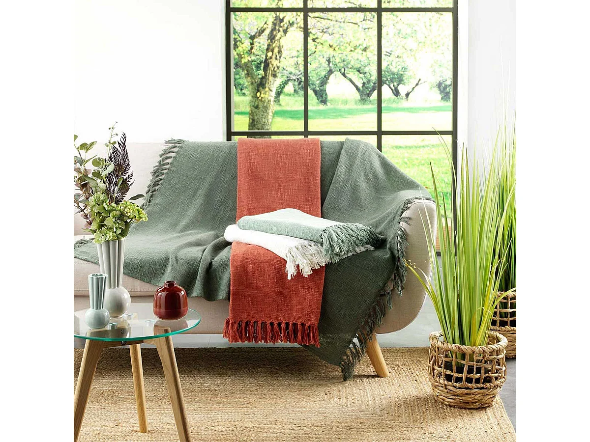 Plaid à Franges Tissé "Zamina" 125x150cm Terracotta