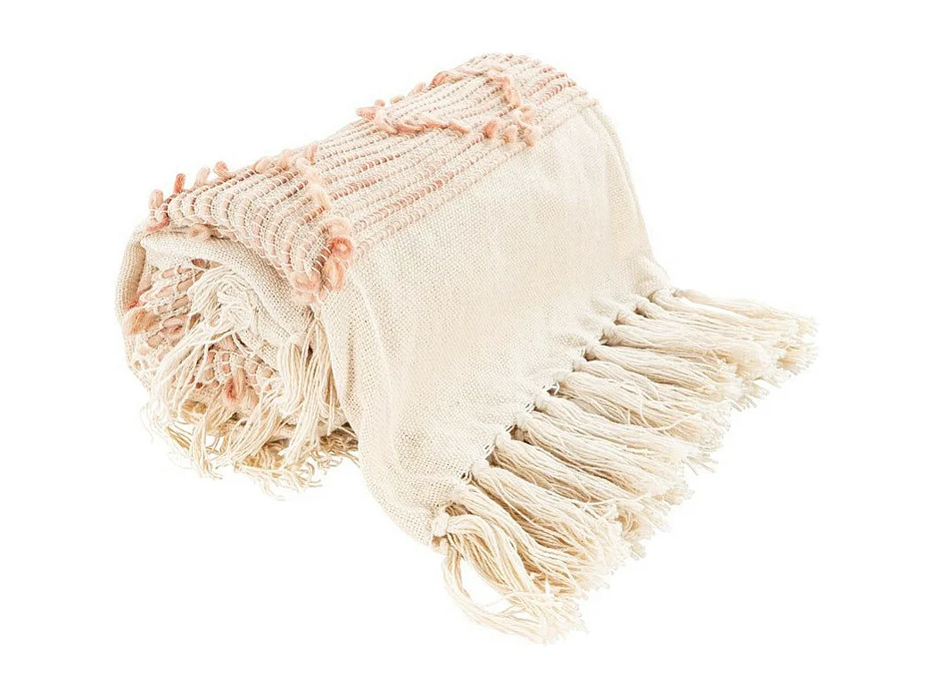 Plaid Tissé à la Main "Bohist" 130x170cm Rose & Crème