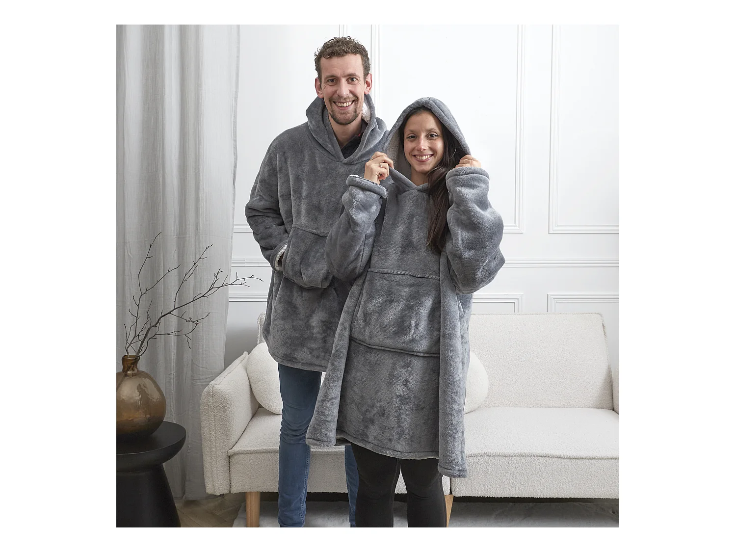 Sweat A Capuche Interieur Sherpa Gris Gris