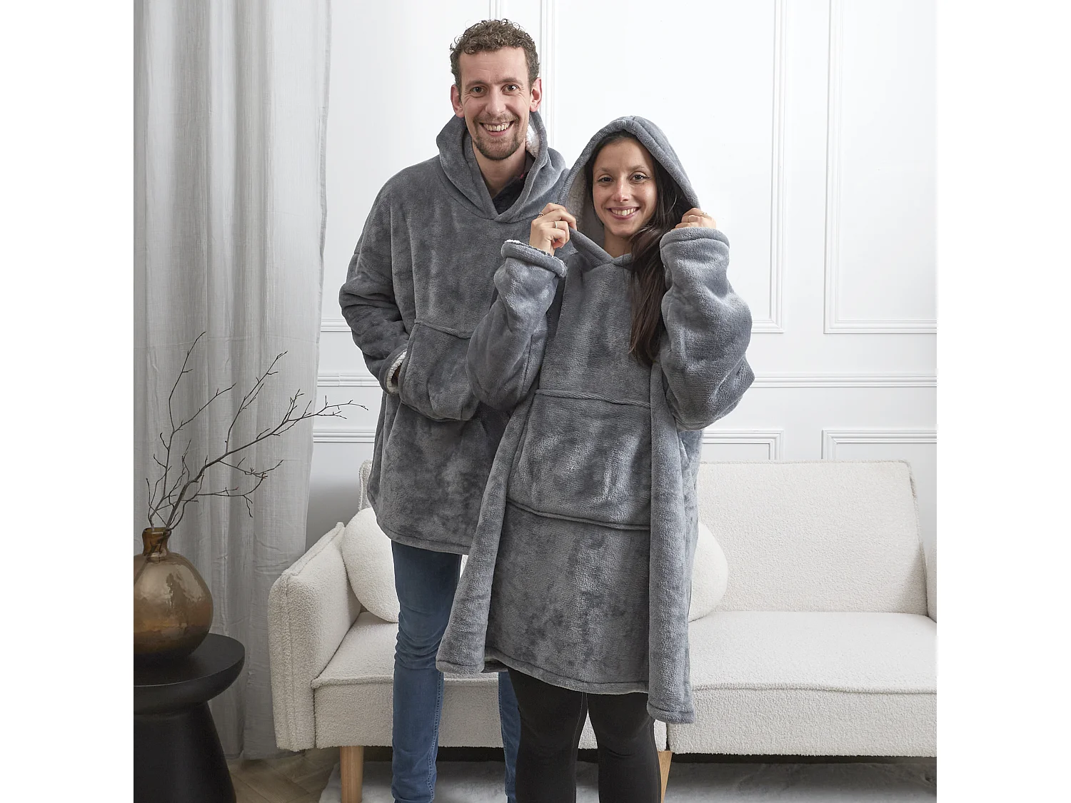 Sweat A Capuche Interieur Sherpa Gris Gris