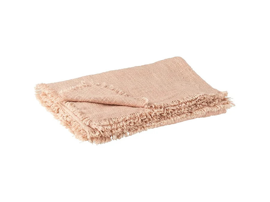 Plaid Déco en Coton "Frange" 130x170cm Rose
