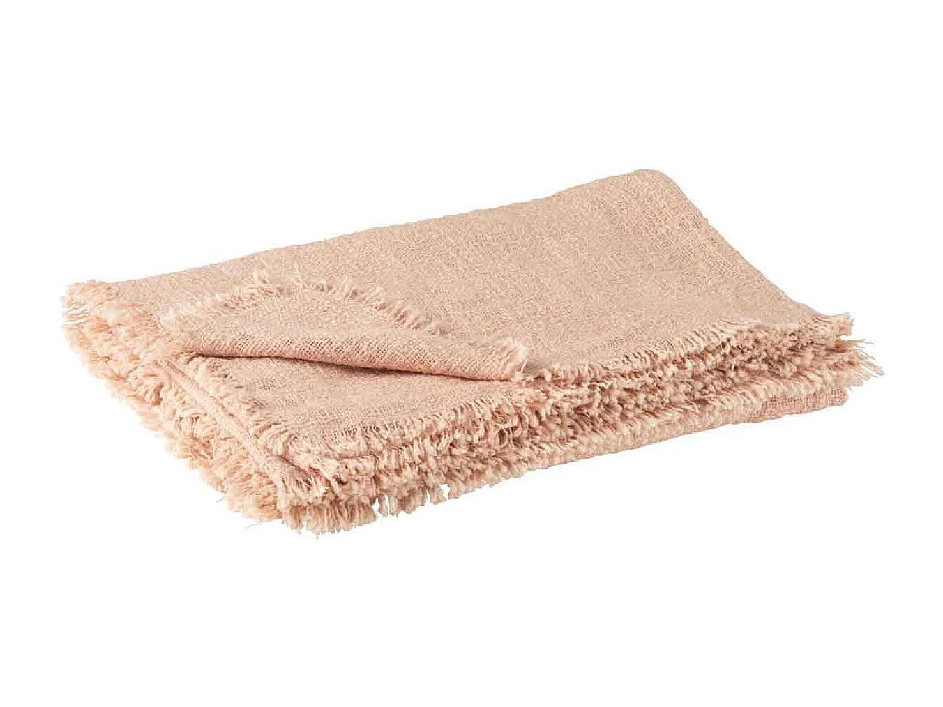 Plaid con frange in cotone e poliestere rosa 130x170 cm.