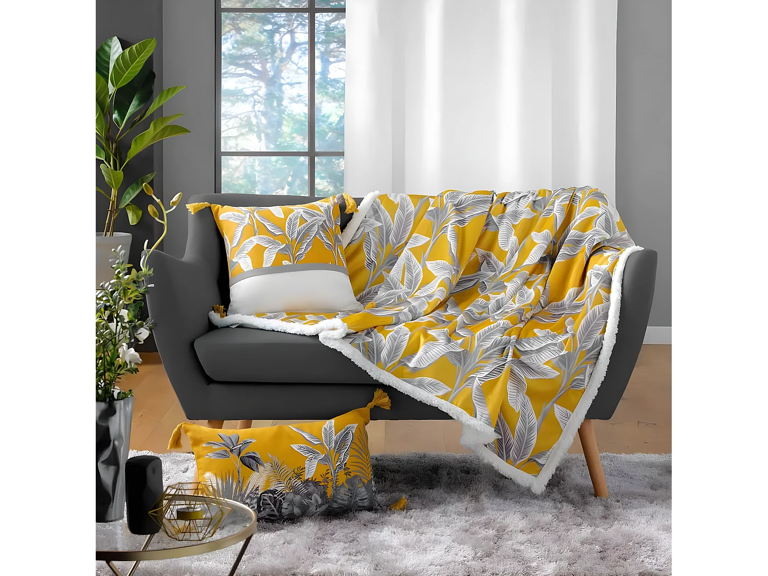 Plaid Velours Imprimé "Isibelle" 125x150cm Jaune