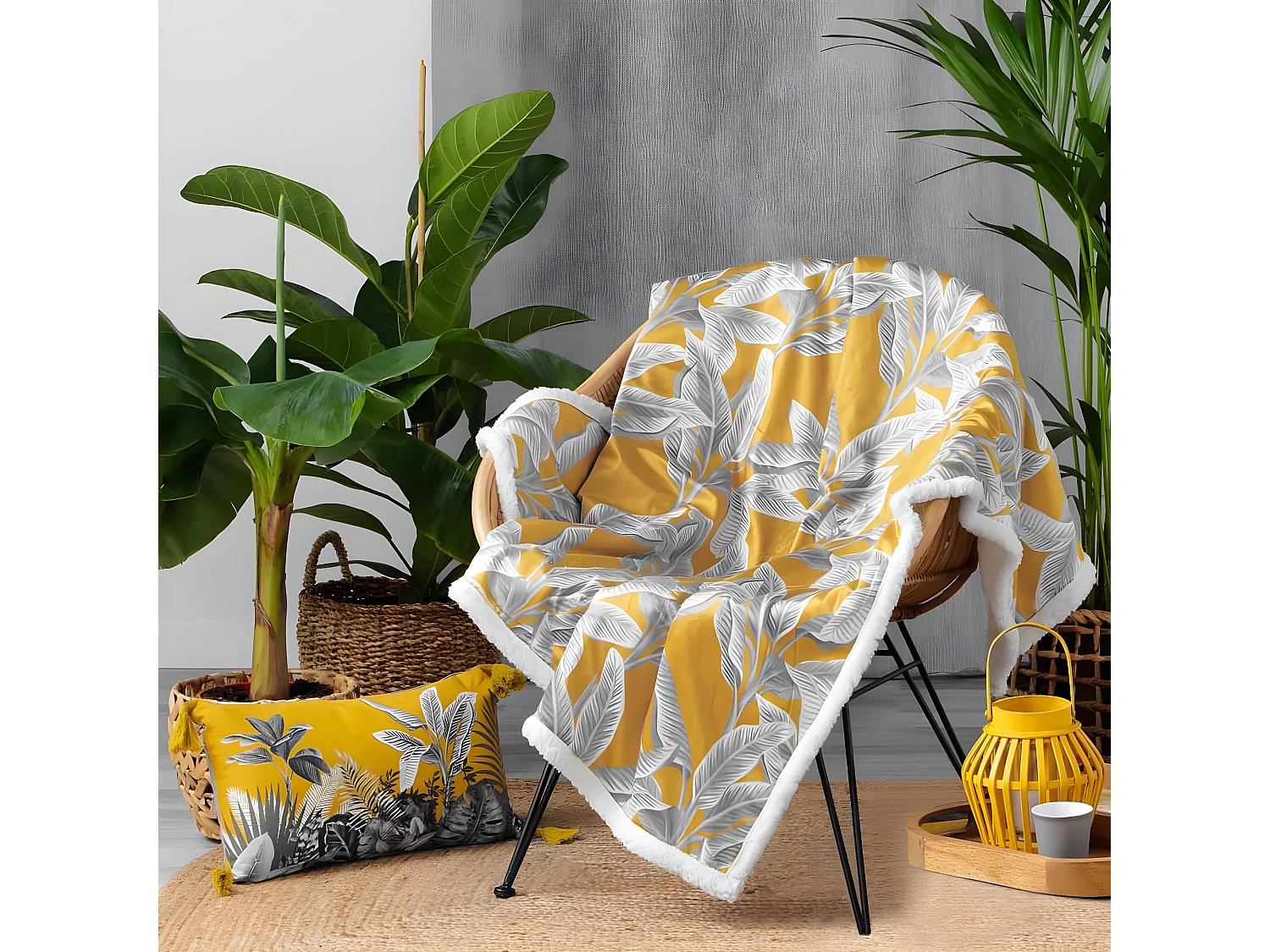 Plaid Velours Imprimé "Isibelle" 125x150cm Jaune