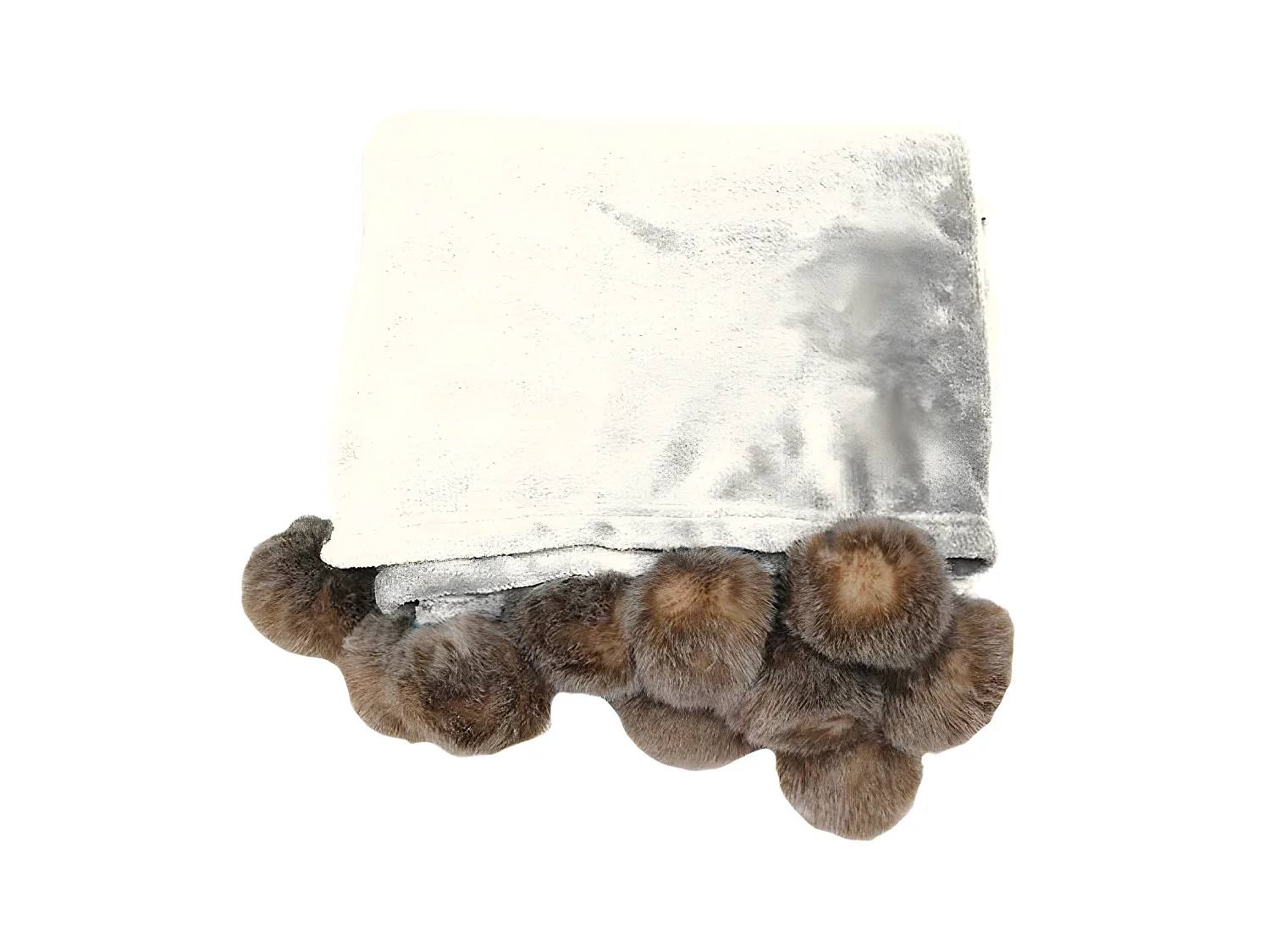 Plaid Flanelle Pompons "Snowy" 125x150cm Naturel