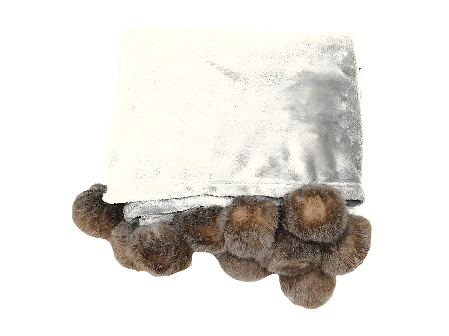 Plaid Flanelle Pompons "Snowy" 125x150cm Naturel