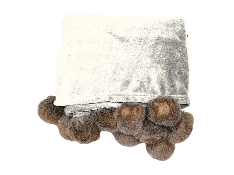 Plaid Flanelle Pompons "Snowy" 125x150cm Naturel