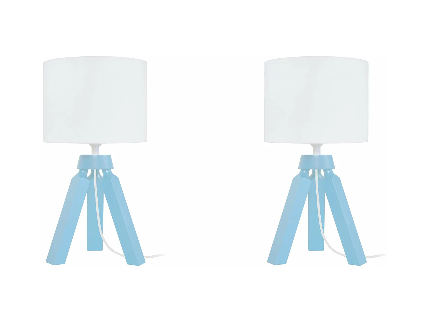 Pair de Lampes de chevet trépied bois  bleu 31 cm.