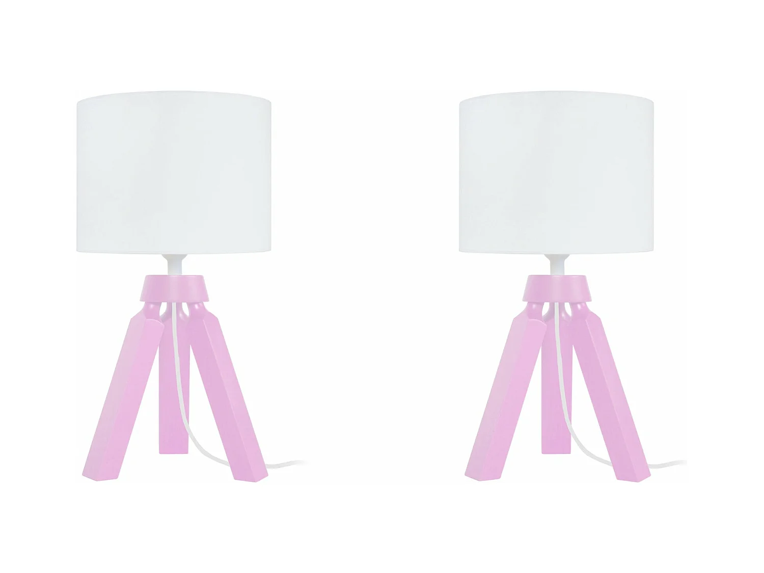Pair de Lampes de chevet trépied bois  rose 31 cm.