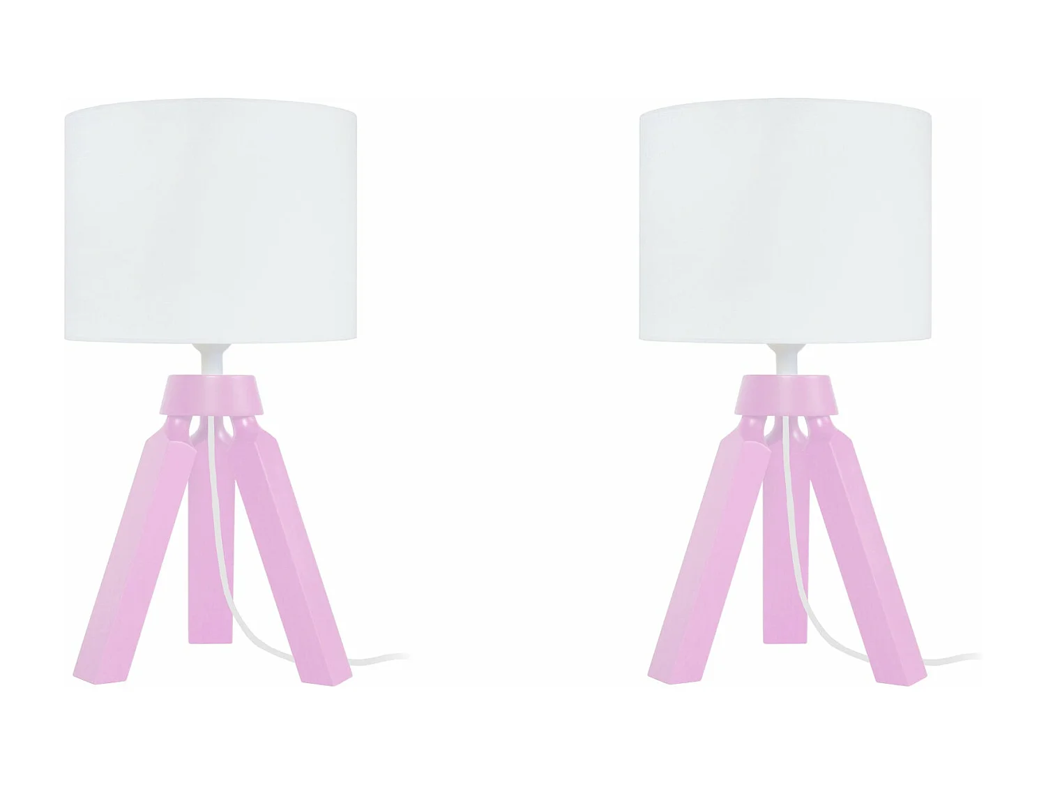 Pair de Lampes de chevet trépied bois  rose 31 cm.