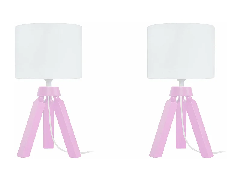 Pair de Lampes de chevet trépied bois  rose 31 cm.