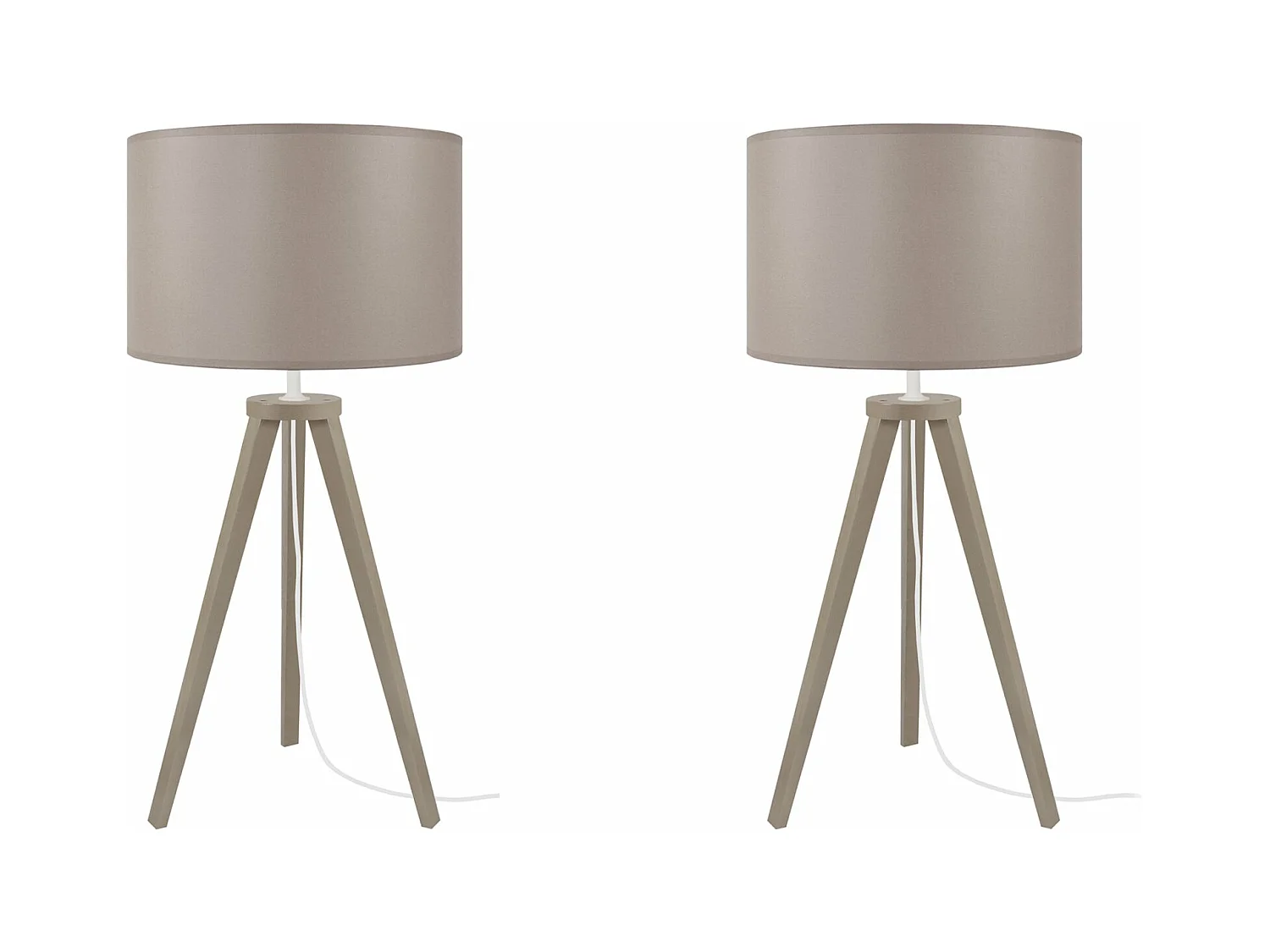Pair de Lampes de chevet trépied bois  taupe 55 cm.