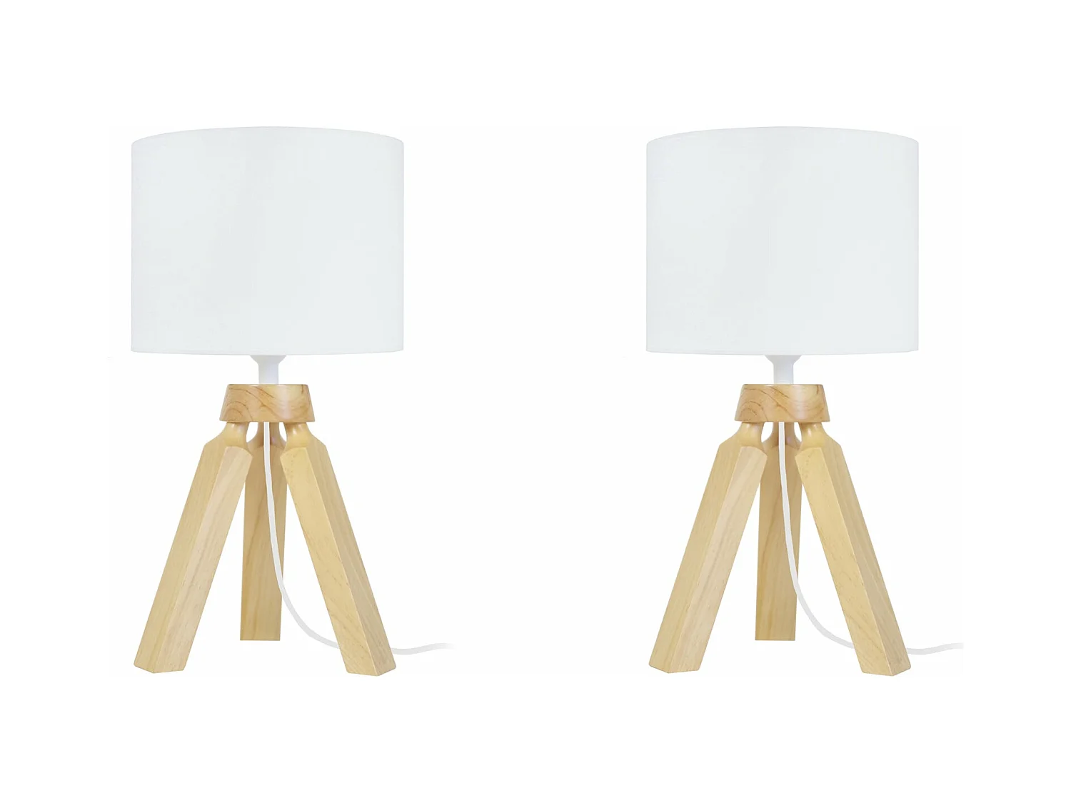 Pair de Lampes de chevet trépied bois  naturel 31 cm.
