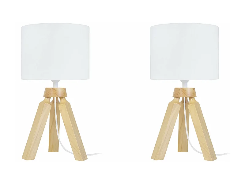Pair de Lampes de chevet trépied bois  naturel 31 cm.