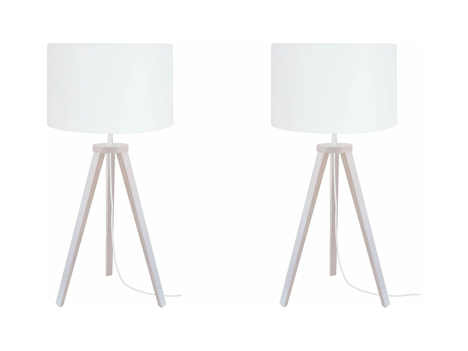Pair de Lampes de chevet trépied bois  blanc 55 cm.