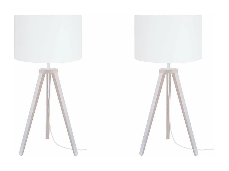 Pair de Lampes de chevet trépied bois  blanc 55 cm.