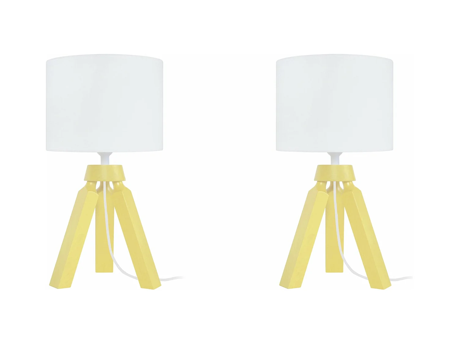 Pair de Lampes de chevet trépied bois  jaune 31 cm.