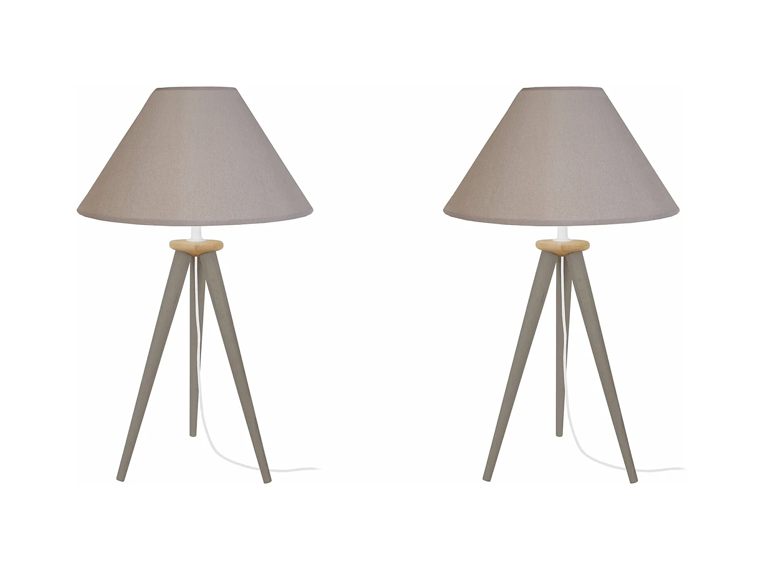 Pair de Lampes de chevet, trépied bois  taupe,naturel 54 cm.