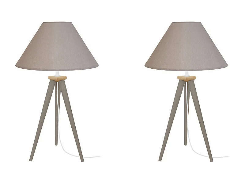 Pair de Lampes de chevet, trépied bois  taupe,naturel 54 cm.