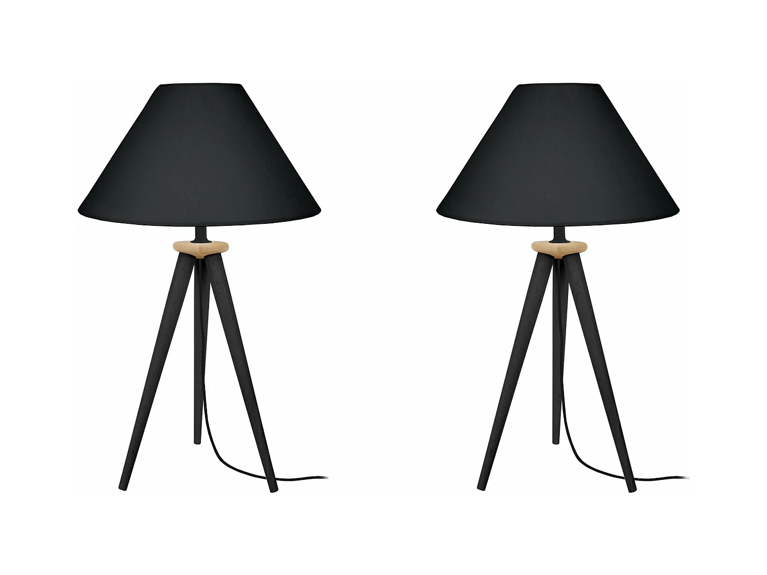 Pair de Lampes de chevet, trépied bois  bois noir,naturel 54 cm.
