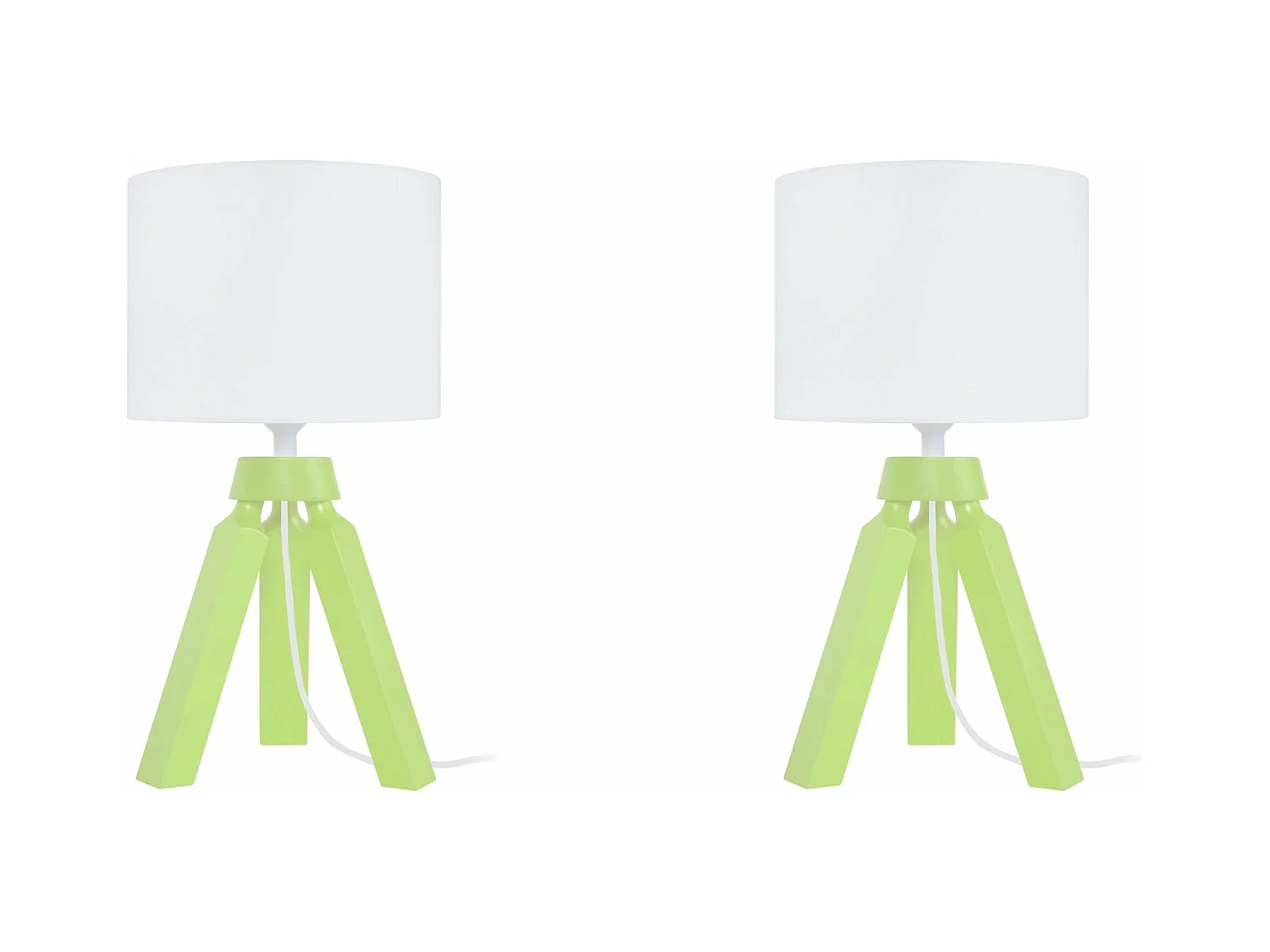 Pair de Lampes de chevet trépied bois  vert 31 cm.