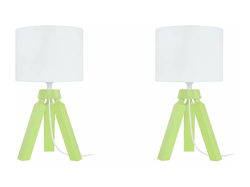 Pair de Lampes de chevet trépied bois  vert 31 cm.