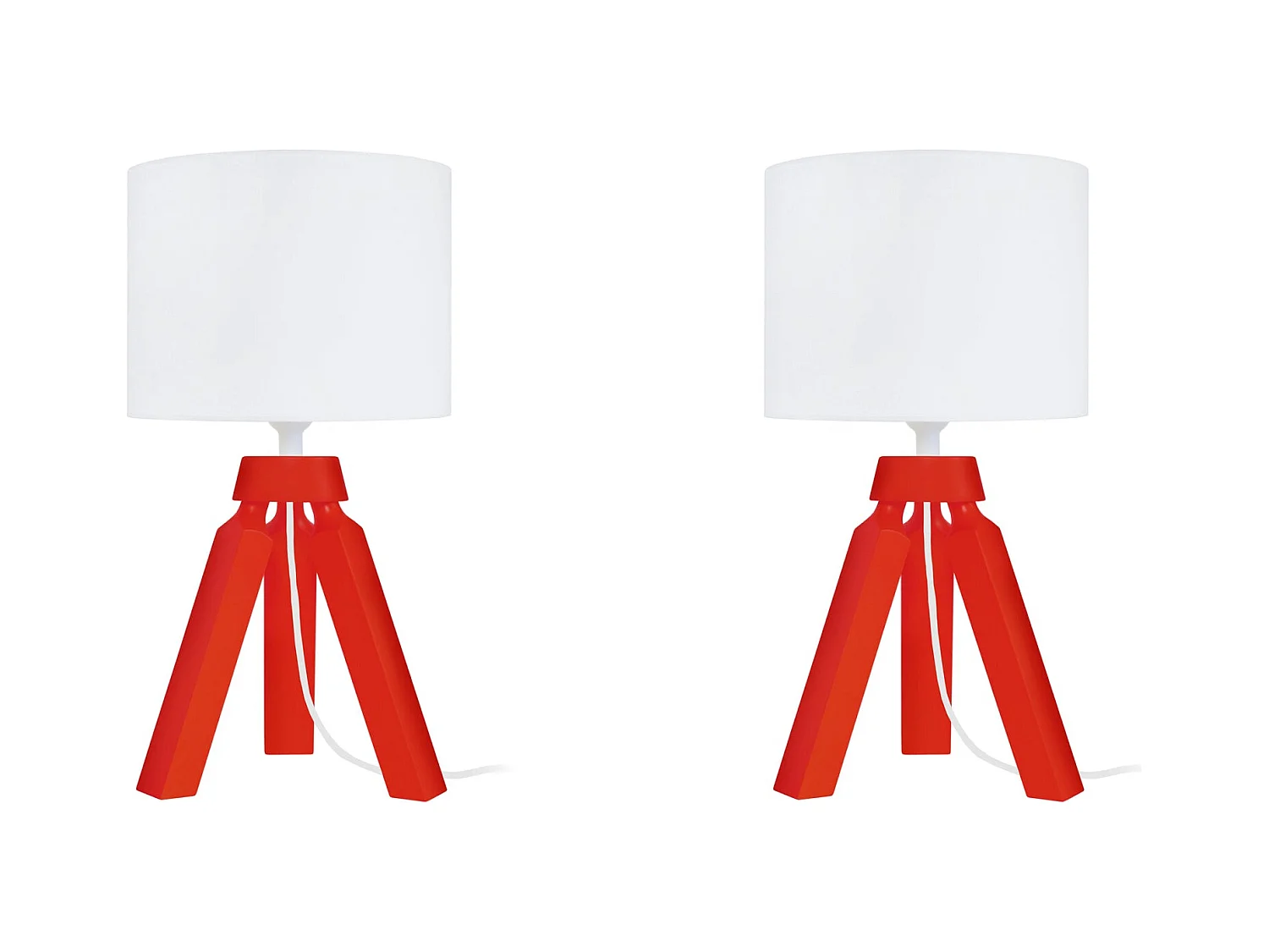 Pair de Lampes de chevet trépied bois  rouge 31 cm.