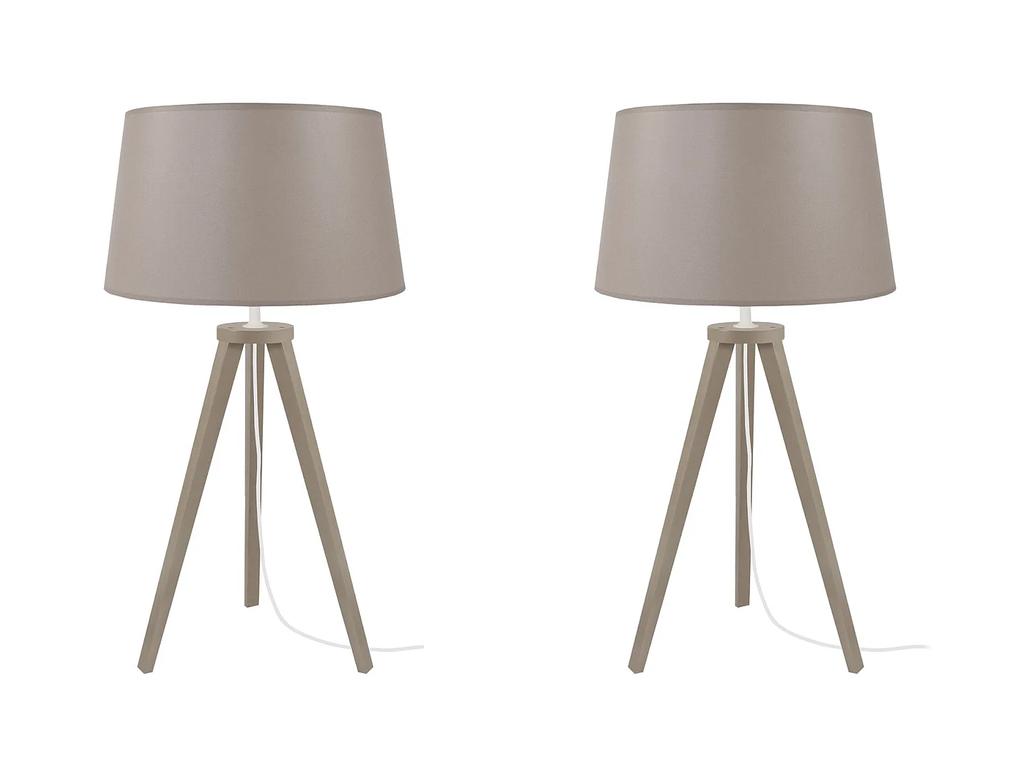 Pair de Lampes de chevet trépied bois  taupe 54 cm.