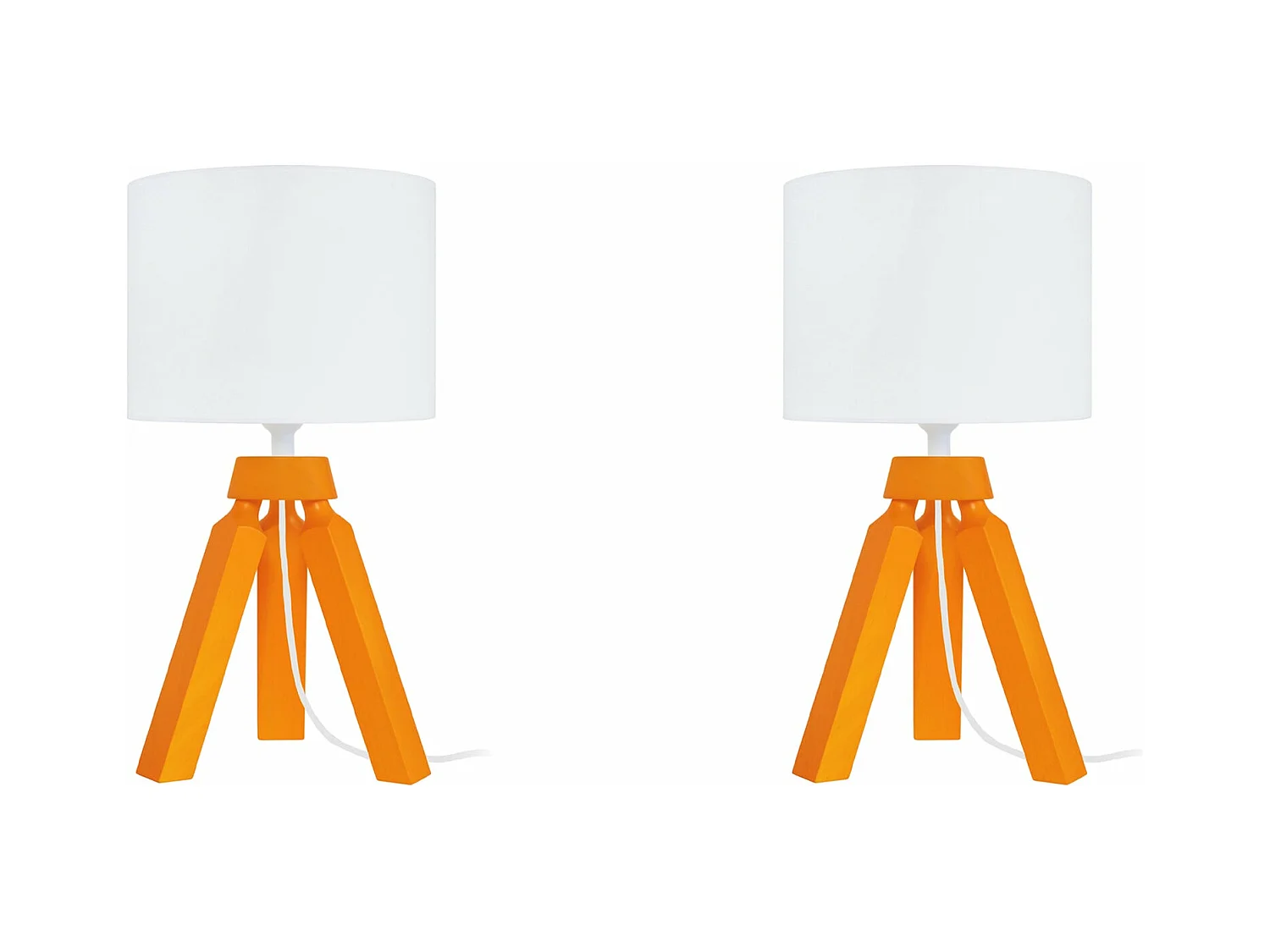 Pair de Lampes de chevet trépied bois  orange 31 cm.