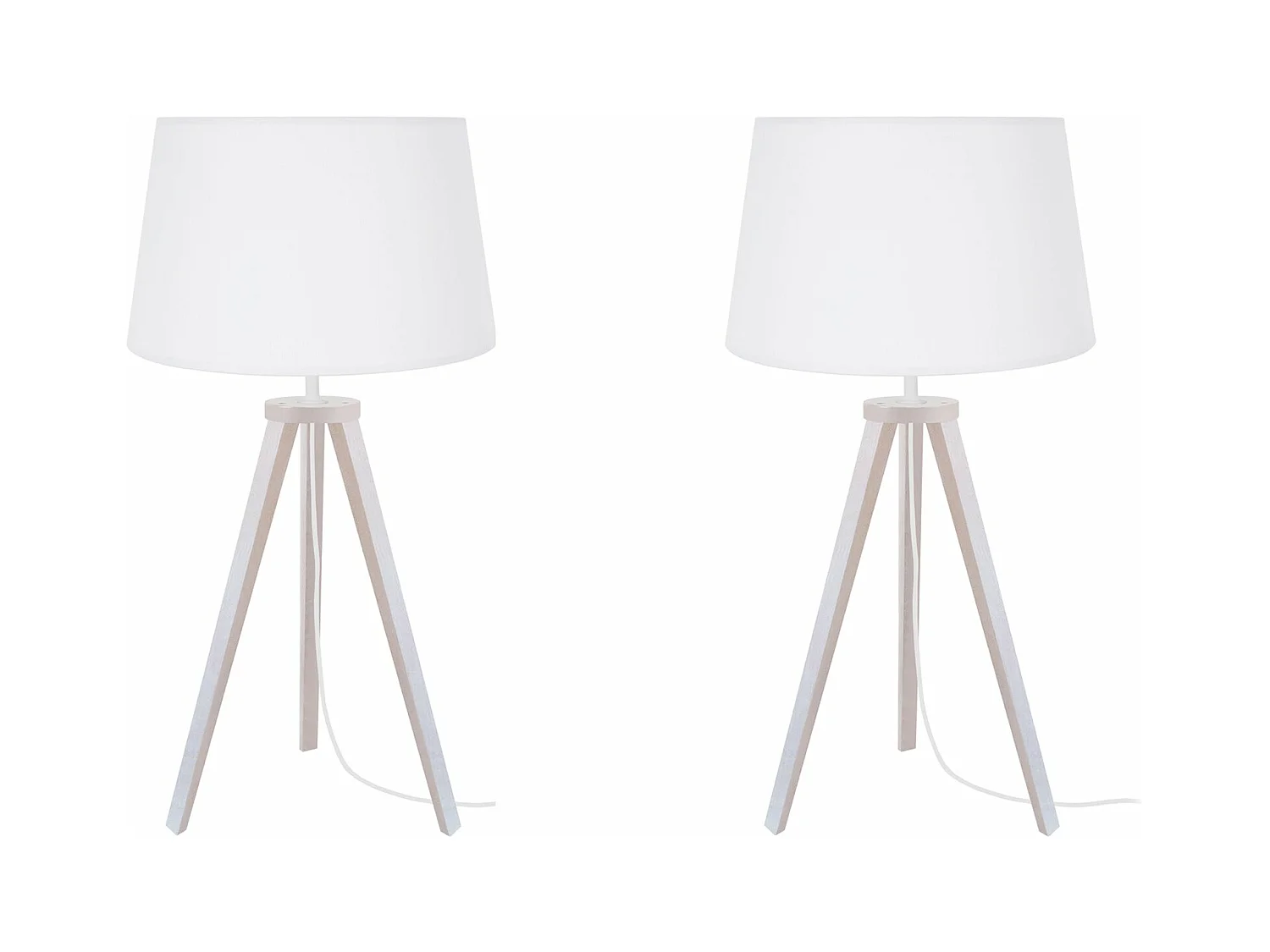 Pair de Lampes de chevet trépied bois  blanc 54 cm.
