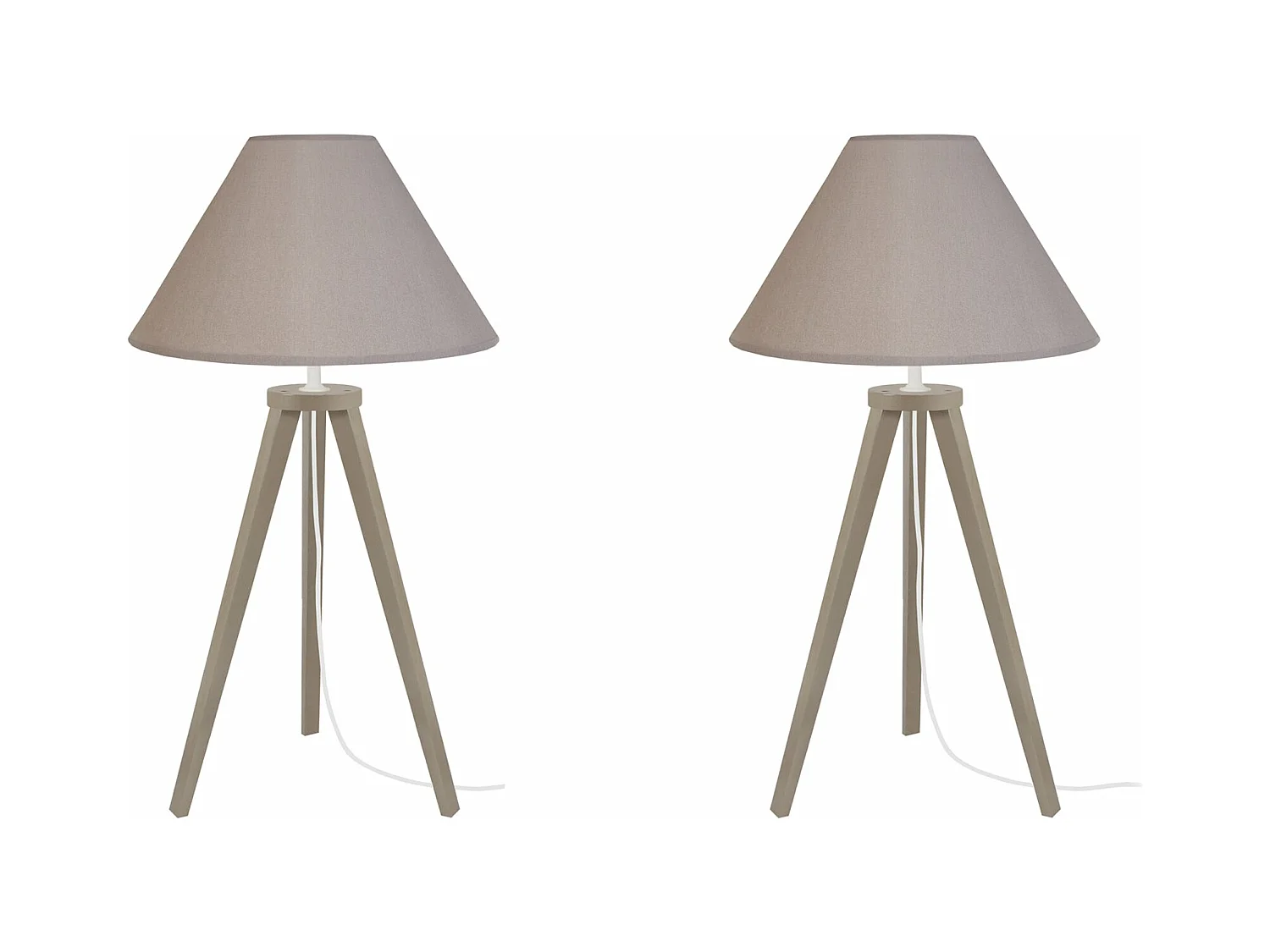 Pair de Lampes de chevet trépied bois  taupe 56 cm.