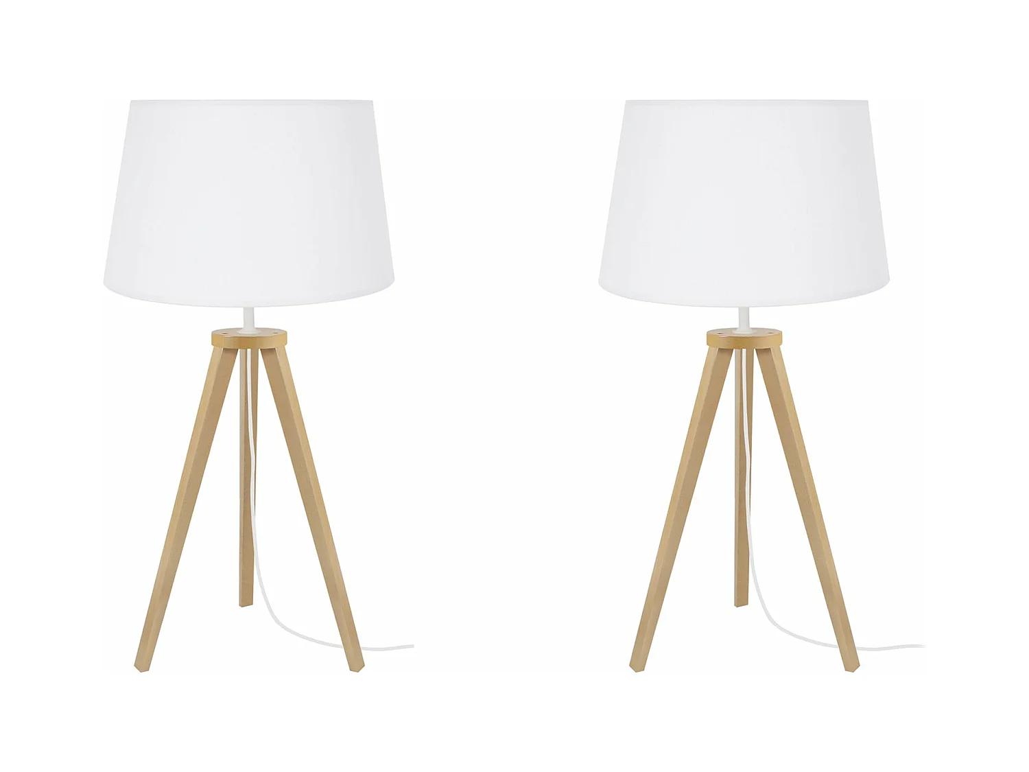 Pair de Lampes de chevet trépied bois  naturel,aluminium 54 cm.