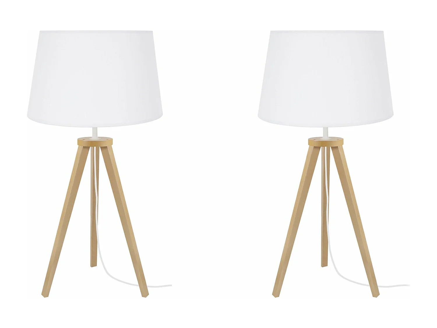 Pair de Lampes de chevet trépied bois  naturel,aluminium 54 cm.
