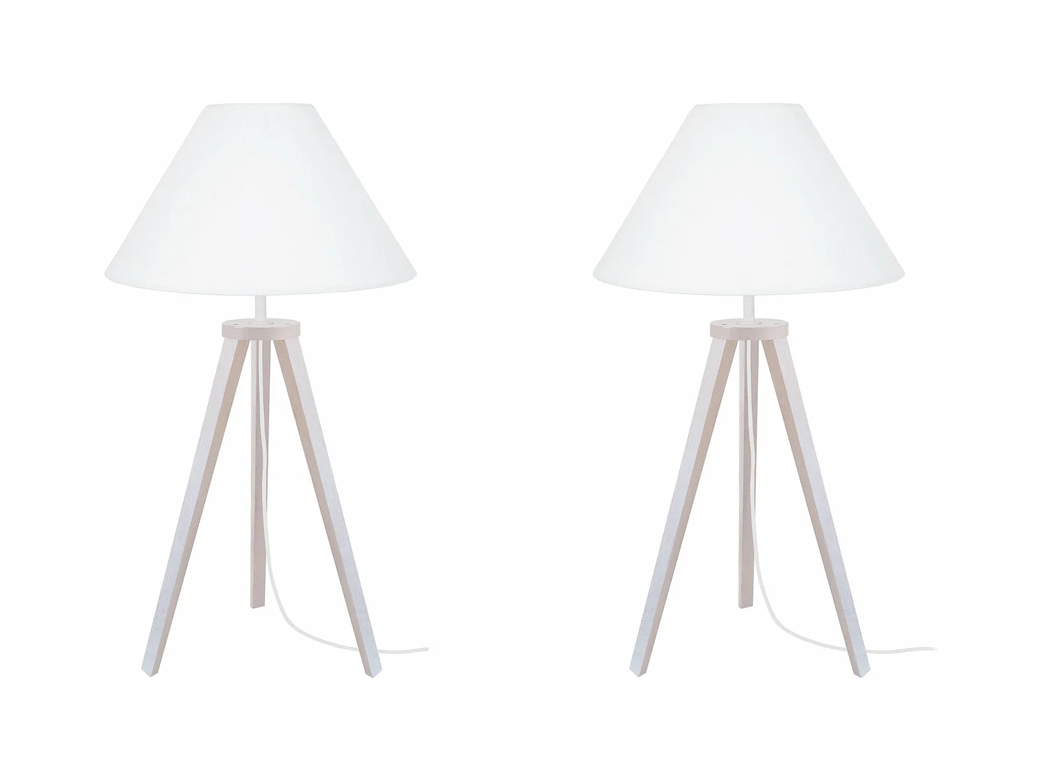 Pair de Lampes de chevet trépied bois  blanc 56 cm.