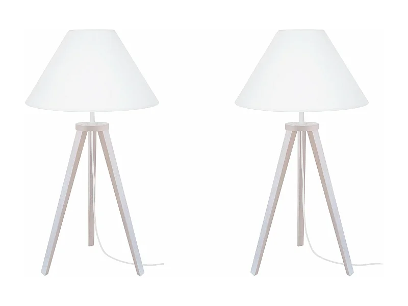 Pair de Lampes de chevet trépied bois  blanc 56 cm.