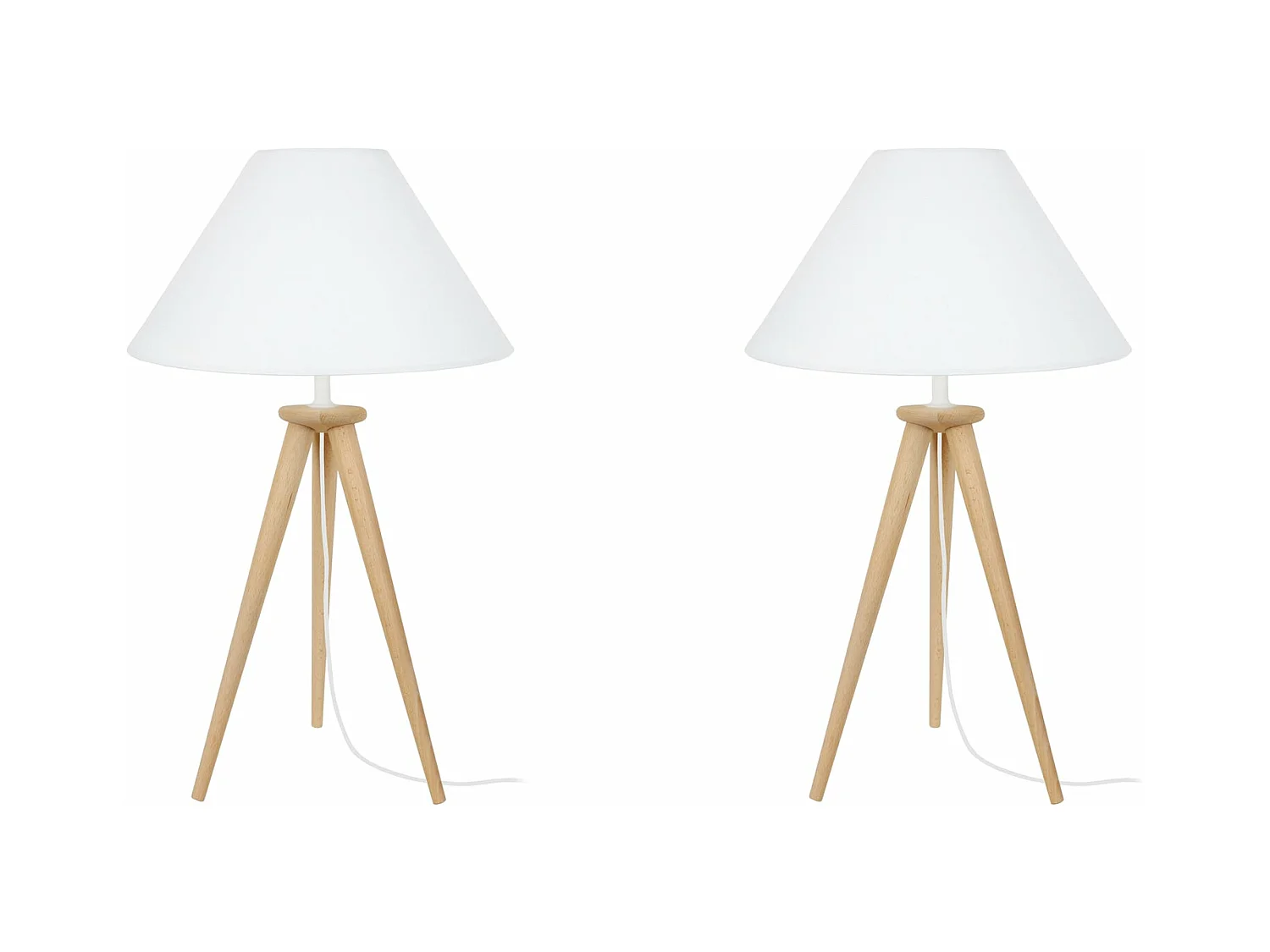 Pair de Lampes, de chevet trépied bois  naturel 54 cm.
