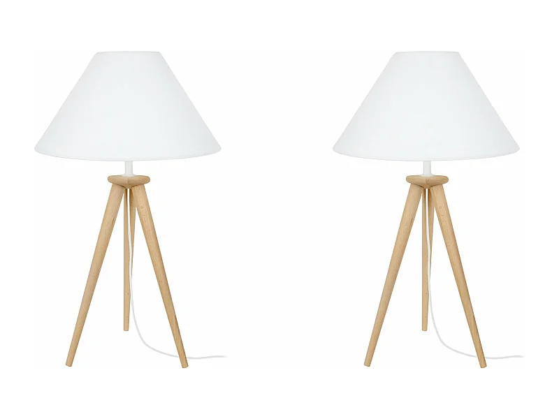 Pair de Lampes, de chevet trépied bois  naturel 54 cm.