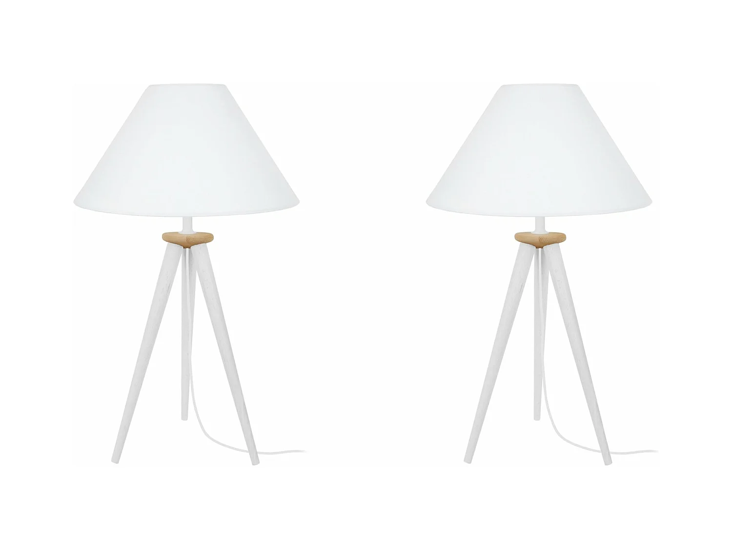 Pair de Lampes de chevet trépied, bois  bois blanc,naturel 54 cm.